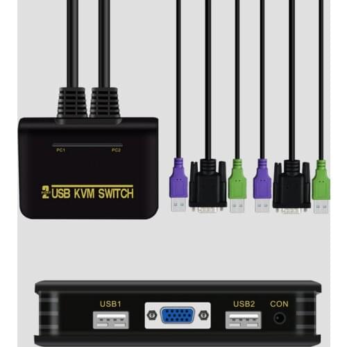 Charmvision VK21 2 Port USB VGA KVM switch with 1.5m line HD extension line button switching controller 2 USB2.0 HDDB VGA output