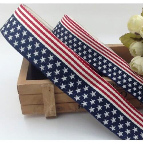 30mm Printed USA Red White Blue Star Stripe Grosgrain Ribbon DIY Clothing Bow Hat Headwear Sewing Accessories Cotton Webbing