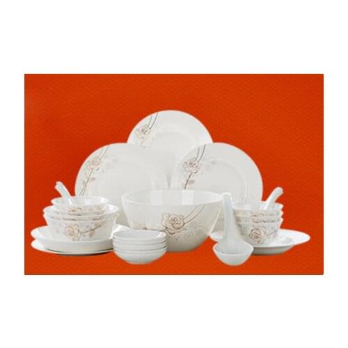 Fashion 2021 Pieces Rose Bone China Tableware Set Ceramic Bowl Dishes Cutlery Set Tableware Gift Dinnerware Household Utensils