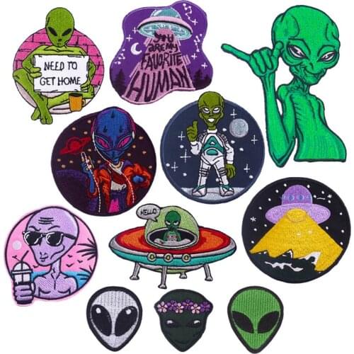Cartoon Alien Pactehs For Clothes UFO Stickers Applique Badge On Clothes Space Iron On Patches Embroidery Patch Hippie Sricker