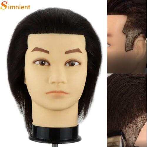 Male Mannequin Training Head Without Beard Hair Dummy Doll Hairdressing Practice Maniqui Head With Human Haiir For Hair Cutting