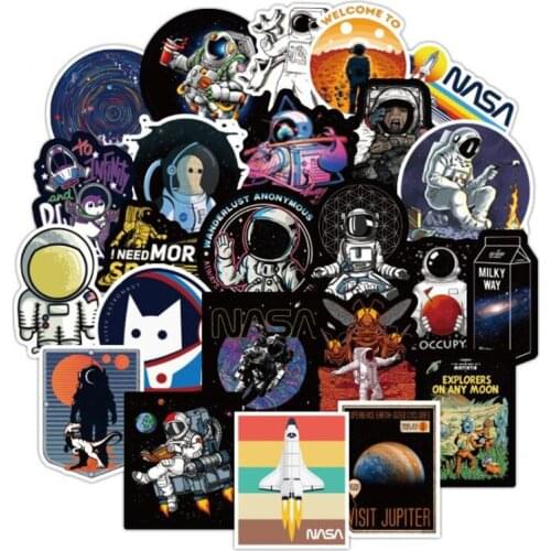 50PCS Cartoon Space Astronaut DIY Stickers Kids Room Decoration Waterproof Laptop Luggage Wall Sticker Wall Art Decals Gift