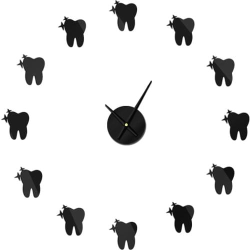 Tooth Mirror 3D DIY Wall Clock Watch Teeth Gift Male Or Female Or Hygienist Sign Dental Office Wall Decorative