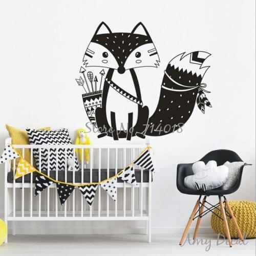 Tribal Fox Wall Decal Cute Woodland Fox Wall Sticker for Kids Room Nursery Wall Art Tattoo vinilos paredes Vinyl Murals A734
