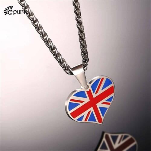 2017 New Heart / rectangle the Union Flag necklace with stainless steel chain unique Union Jack pendant charms P2446G