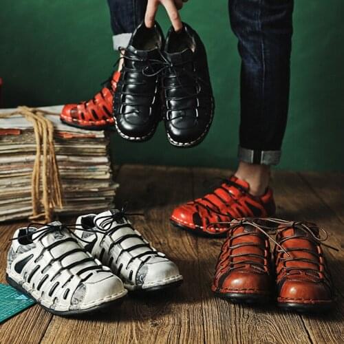 New Genuine Leather Men Hiking Shoes Trekking Sneakers Waterproof Outdoor Climbing Shoes Red Designer Men‘s Casual Running Shoes