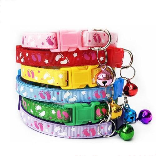 New Lovely Bell Collar For Cats Dog Collar Teddy Bomei Dog Cartoon Funny Footprint Collars Leads Cat Accessories Animal Goods