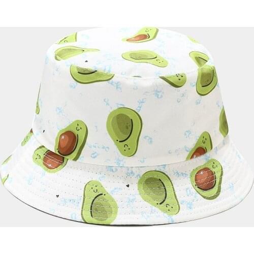 Avocado Bucket Hat Hip Hop Fruit Printed Reversible Fishing Sun Hat Female Cotton Hiphop Fishermen Panama Summer Sunhat Dropship