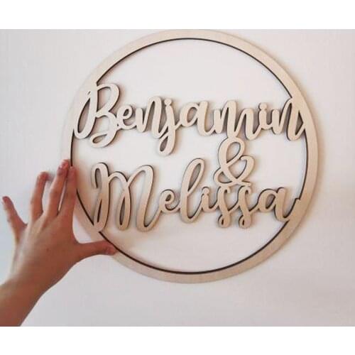 Personalized bride and groom names wedding background props wooden wedding decoration core circle desktop logo