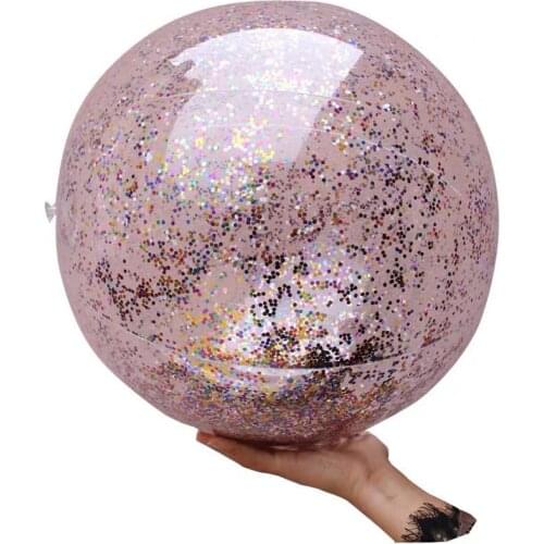 PVC Beach Ball Round Inflatable Sequins Feather Inside Children Bling Transparent Swimming Ball Toys Swimming Pool Floating Toy