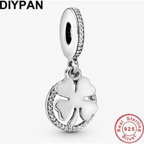 Lucky Four-Leaf Clover Dangle Charm Fit Pandora Original Bracelet Charm 925 Sterling Silver Charm Bangle DIY Jewelry Berloque