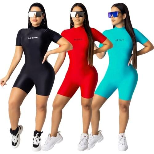 Casual Solid Color Playsuit Bodycon Jumpsuit Women Summer 2020 Short Sleeve Streetwear Overalls Stretch Female Rompers Plus Size