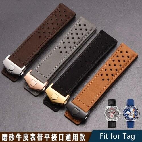 Brown Grey Black Genuine Corrected Grain Leather Watchband 22mm 24mm Soft Straight End Strap For TAG Heu/Carrera Watch Free ship