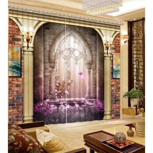 Luxury 3D Blackout Window Curtains European Roman column flowers Blackout Shade Window Curtains