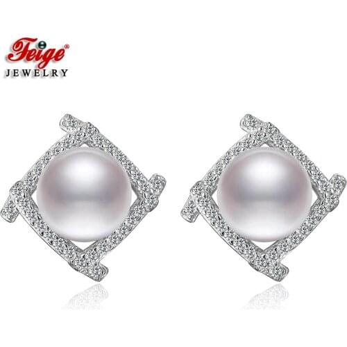 Exquisite 925 Sterling Silver 2 Colors Natural Freshwater Pearl Stud Earrings for Women Gifts Bride Earrings Fine Jewelry FEIGE