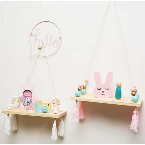 Nordic Children Room Wooden Bead Tassels Storage Racks Decorative Wall Holders Rope Hanging Shelf Home Display Stand Photo Props