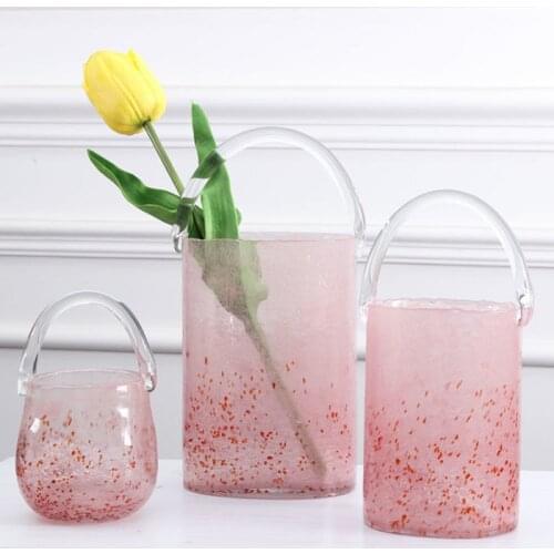 Nordic Pink Bag Glass Vase Flower Arrangement Decoration Accessories Ornament Dry Flowers Hydroponic Vessel Dried Flower Vase