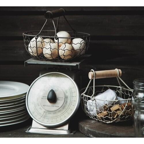 Vintage Old Wrought Iron Storage Basket Kitchen Fruit Bread Basket Storage Basket Desktop Kitchen Storage for Home Decoration