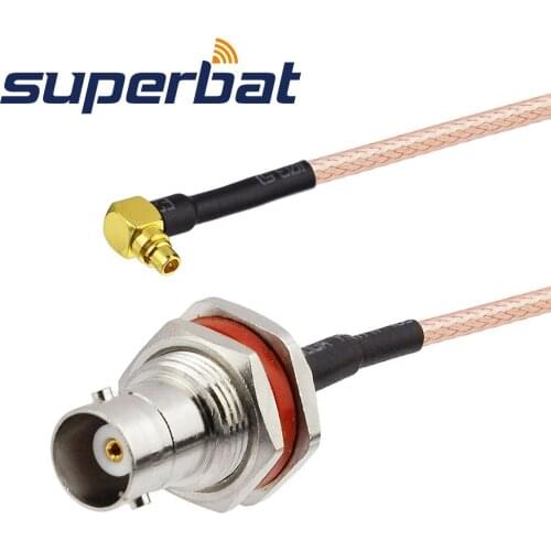 Superbat BNC Female Jack Bulkhead O-ring to MMCX Male Plug Right Angle Pigtail Cable RG316 15cm