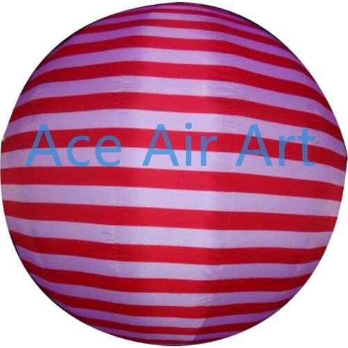 Led lighting Inflatable strip sphere balloon,red and white strip sphere ball on discount