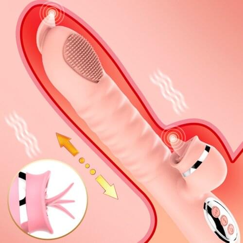 G Spot Tongue Licking Vibrator 10 frequency Pulse Telescopic Heating Dildo Vibrator Vagina Massage Licking Clitoris Vibrator