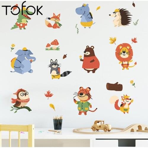 Tofok Cartoon Tiger Hedgehog Bear Bedroom Living Room Decoration Wall Stickers Baby Nursery Room Wall Decals Home Decor PVC