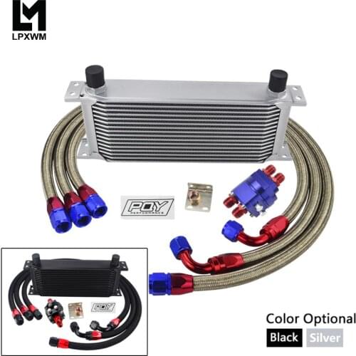 Universal Oil Cooler Kit 16 Rows + Oil Filter Adapter + Stainless Braided Hose With Sticker + Box