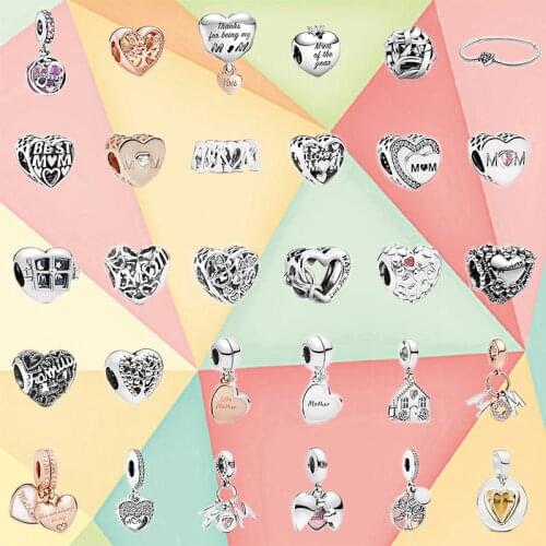 Spring 2020 New 925 Silver Mothers Day Love Mum Infinity Heart Pendant Glamour Romance Original Woman Bracelet DIY Jewelry Gift