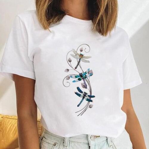 Women Dragonfly Causal O-neck 90s Watercolor Casual Female Clothes Tops Print Ladies Tees Tshirt Cartoon Graphic T-Shirt