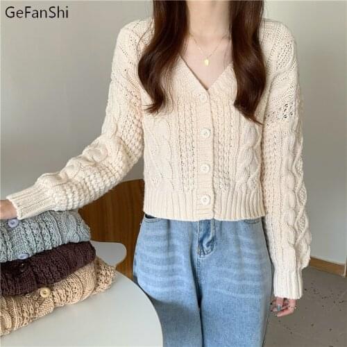 New Autumn Winter Sweater Cardigan Solid Button Female Korean Women Sweaters V-neck Elegant Office Ladies Knitted Tops Coat