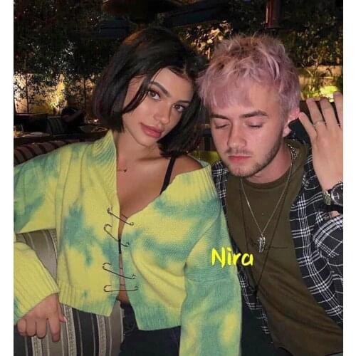 Summer Cute kawaii Tie-dye Pink Hairy Pull Femme Sweater Short Knitted Zipper Cardigan Long-sleeve Female Crop Sweaters