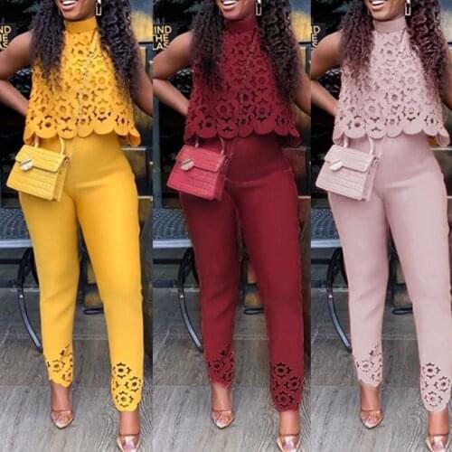 Summer Women Formal 2 Piece Pant Suit 2021 Fashion Sleeveless Chiffon Blouse Top + Slim Work Long Length Pants Set for 4XL