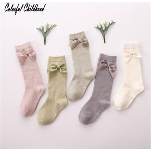 Girls winter socks bowknot princess style mid tube combed cotton leg warmers solid party&wedding wear cozy baby/kids sock 1-8Y