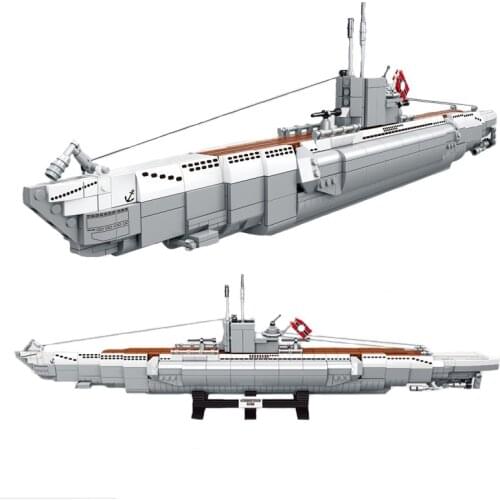 1035pcs Military German Submarine U-48 Boat Model Building Blocks Navy Speed Boat Ship Bricks DIY Birthday Children Toys Gifts
