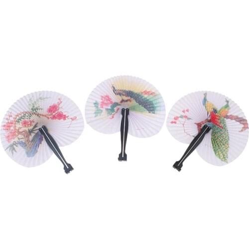 2Pcs China Style Retro Flower Printing Hand Fan Folding Fan Party Wedding Decor Crafts Women Girl Like Fans Random