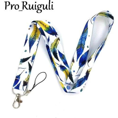 30pcs Starry sky feathers Neck Strap Lanyards ID badge card holder keychain Mobile Phone Strap Gift Ribbon webbing necklaces