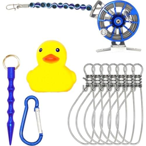 7 Clasps Lure Fishing Lock Buckle With Float 5m Stainless Steel Rope Reel Fishing Stringer Fishing Tackle Accessories A400