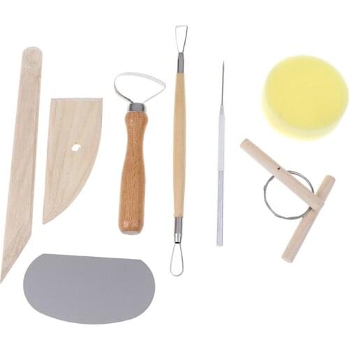 8Pcs/Set Pottery Ceramic Tool Set DIY Hand Clay Ceramic Molding Tools Wood Knife Pottery Ceramics Clay Sculpture Modelling Kit