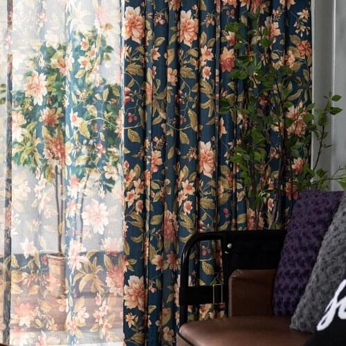 American Pastoral Blackout Curtains For Living Room шторы фатин Para Salon Cortinas Rideau Nordic Cotton Flowers Plants Curtain