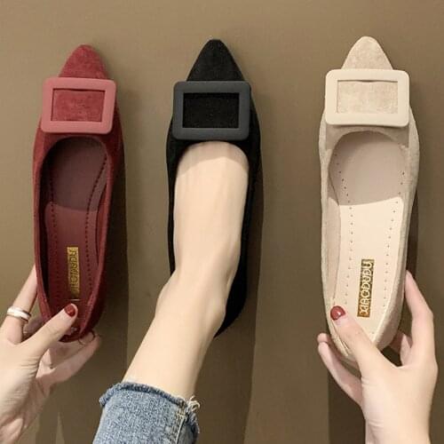 Women Flats Pointed Toe Slip on Flat Shoes Faux Suede Ballet Flats Black Comfortable Ladies Shoes Spring Zapatos Mujer