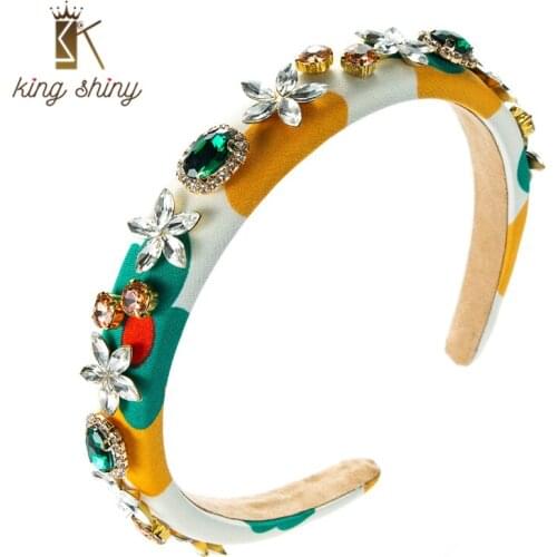 King Shiny Elegant Baroque Crystal Flower Headband Vintage Sparkly Gemetric Gem Diamond Hairband Girls Party Hair Jewelry Bezel