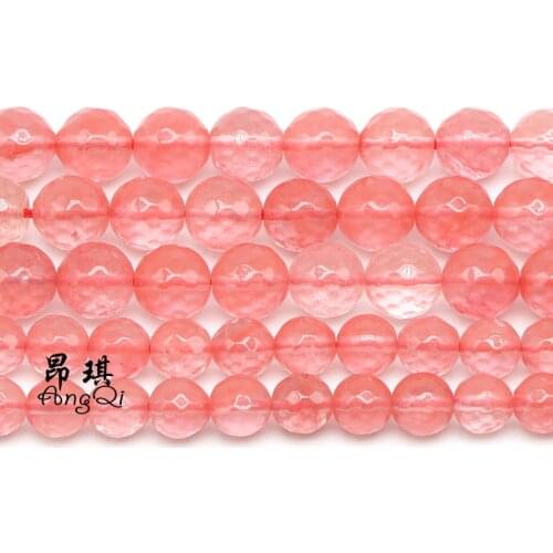 Natural Stone Faceted Watermelon Red Quartz Round Loose Beads 4 6 8 10 12mm Pick Size Crystal Beads For Jewelry Making Bracelet