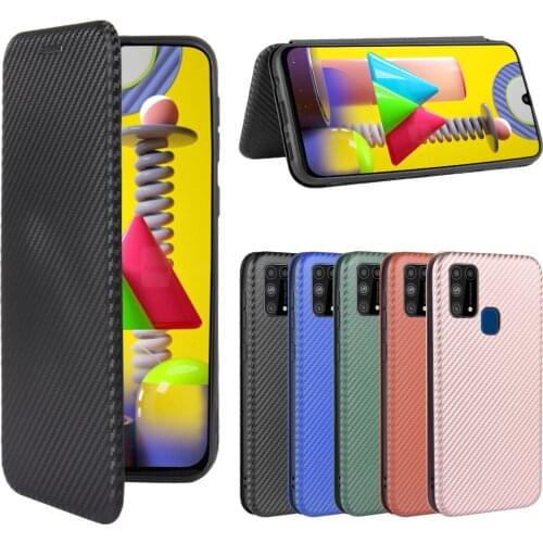 For Samsung Galaxy M31 M 31 Case 6.4 inch Carbon Fiber Flip Leather Case For Samsung M31 M315F M315 Case Cover