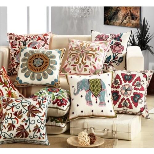 Cotton Canvas Embroidery Flowers Pillow Cushion /Decorative Sofa Do Throw Not Home Cushions ( Include Inner Decor Pillow Pillow)