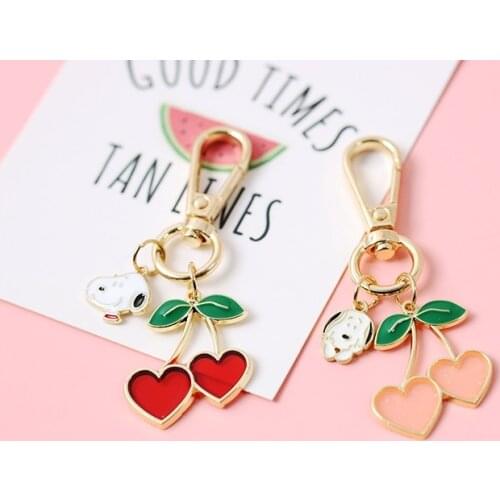 Ins cute girl heart cherry key bag pendant car key chain Metal Keyring