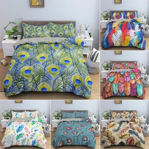 Feathers Pattern Bedding Set Luxury Quilt Cover Twin King Duvet Cover Set With Pillowcase Bedclothes For Bedroom 2/3Pcs