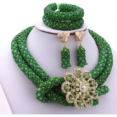 4UJewelry Green Jewelry Sets For Women African Nigerian Beads Necklace Jewelry Set Handmade Beaded 2021 3 Pcs