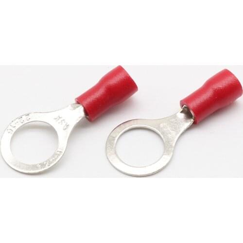 RV1.25-8 Red Circular 22-16 AWG 0.5-1.5mm2 Insulated Ring Terminal Connector Cable Wire Connector 100PCS/Pack RV1-8 RV