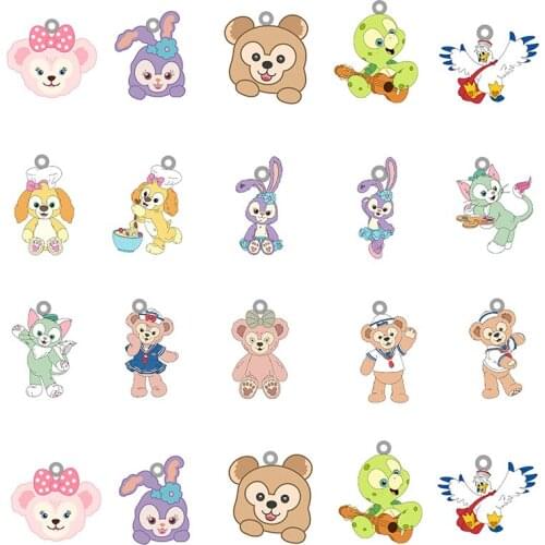 Disney Cute Duffy Bear Anime Shape Creative Design Epoxy Resin Pendants Acrylic Jewelry for Girls DIY Making Accessories DDF473