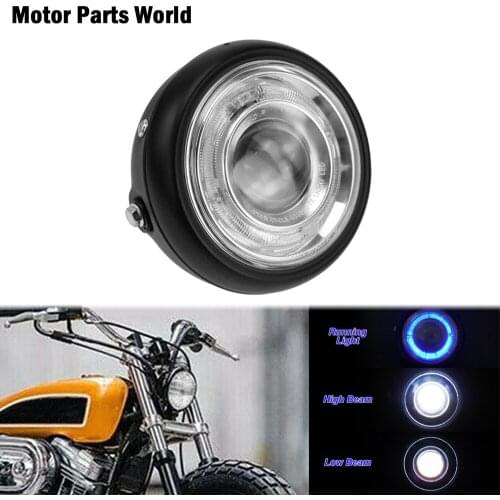 Motorcycle 6'' Front Headlight Grill Blue Halo Lamp For Harley Sportster XL883 Dyna Street Bob Sofatil Cafe Racer Bobber Custom